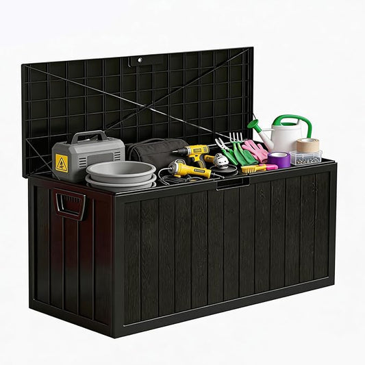 75 Gallon Outdoor Storage Box, Deck Boxes Outdoor Waterproof, Package Delivery Boxes For Outside, Patio Storage Box For Garden, Doorstep, Camping, Black(Black, 75, Gallons)