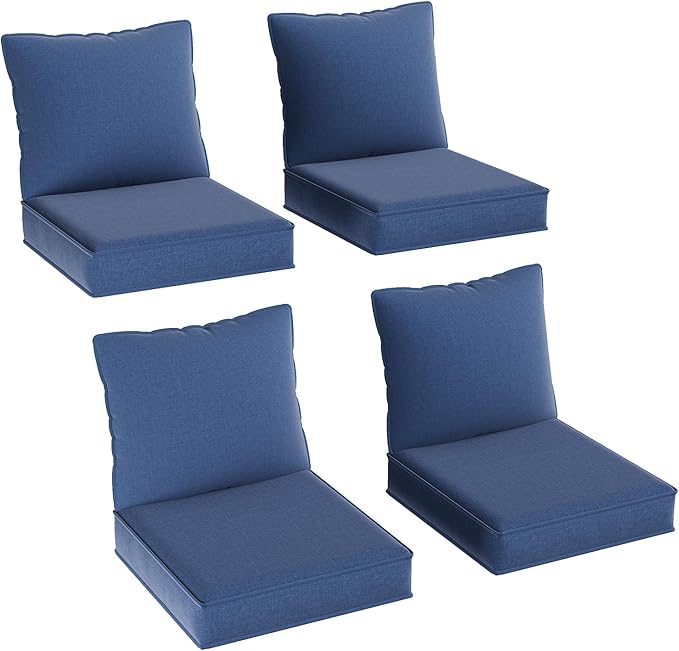 Aoxun Replacement Cushions for Outdoor Furniture, 4-Piece Outdoor Cushions for Patio Furniture, Deep Seat, Waterproof & Fade Resistant Couch Cushion for 4-Seat Patio Conversation Sets, Navy Blue