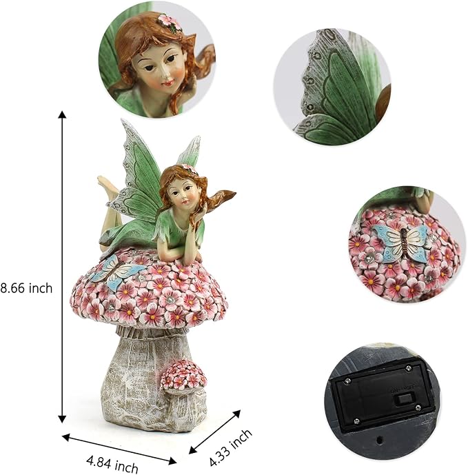 Suyorpe Solar Fairy Garden Statue Lights Outdoor Decor - Fairies Mushroom Resin Waterproof Figurine for Patio Backyard Yard Lawn Decoration,Gift for Mom Grandma Wife