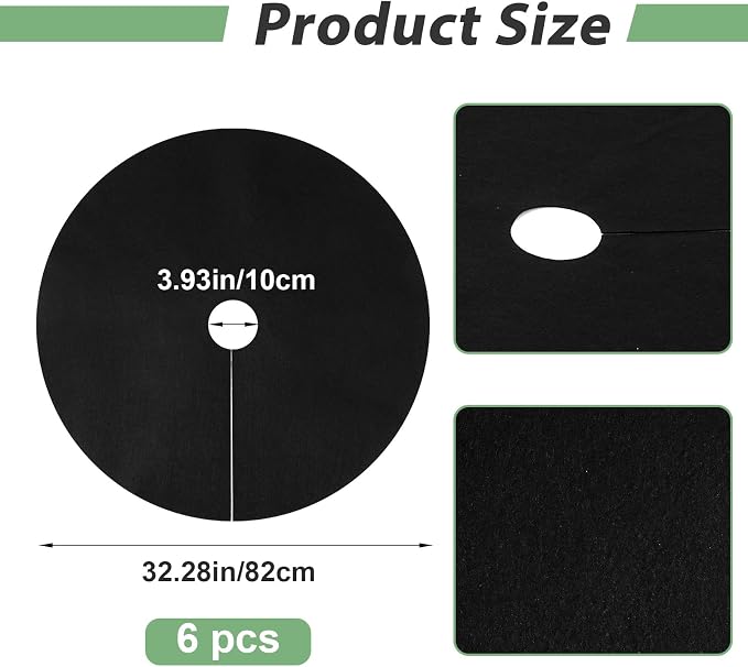 6 Pack 32.3 Inch Non-Woven Tree Mulch Ring,Plant Barrier Mat, Degradable Tree Protector for Invasive Growth Control, Root Protection and Landscape Gardening (Black)
