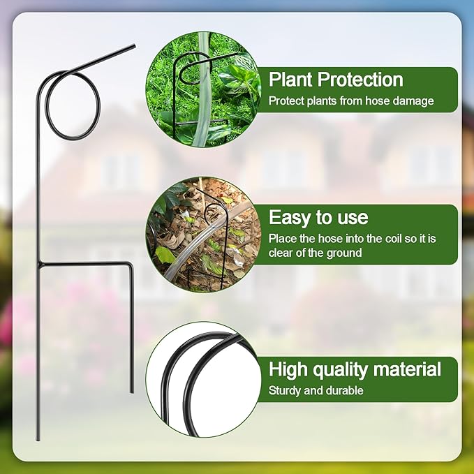 Teenyyou 3 Pcs Plant Protection Hose Guide 17.5 Inch Heavy Duty Metal Garden Stakes Plant Saving Water Hose Holder Lawn & Garden Watering Equipment 360 Degree Rotation for Yard Lawn