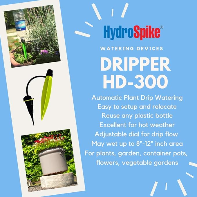 Dripper (3-Pack) Worry-Free Adjustable Drip Flow Watering Kit - Outdoor & Indoor, Irrigation Stakes for Plants Garden Pots & Containers, Uses Bottle, No Hose Devices Waterer System