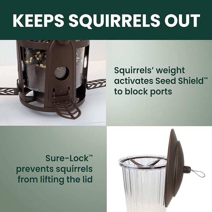 Perky-Pet Squirrel-Be-Gone Max Bird Feeder with (4) Flexport Feeding Stations - Squirrel-Proof Metal Hanging Feeder for Outdoors, Weight-Activated Ladder-Style Perches, 4lb Seed Capacity, 334-1SR
