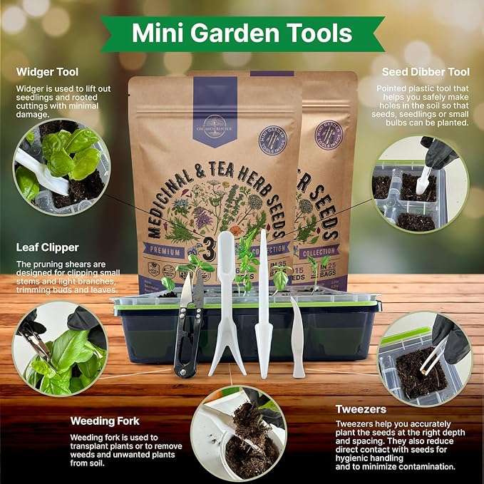 35 Medicinal & Tea Herb Seeds and 25 Edible Flower Seeds Variety Pack Bundle, 24,300+ Non-GMO Heirloom Garden Seeds for Planting Flowers and Herbs for Indoor & Outdoor Gardening