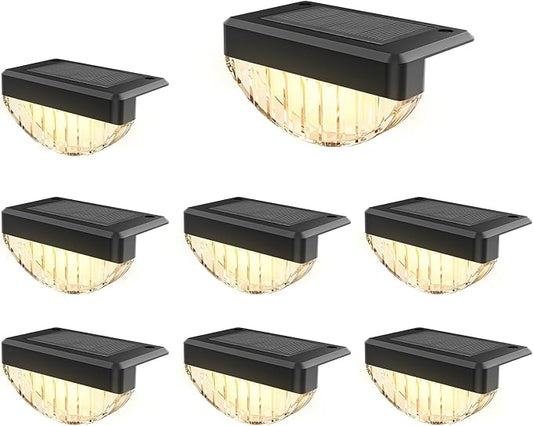 VOLISUN 8 Pack Solar Deck Lights Outdoor, Warm White LED Solar Step Lights for Outside, Waterproof Fence Light for Patio, Deck, Stairs, Yard, Pool and Porch (Black)