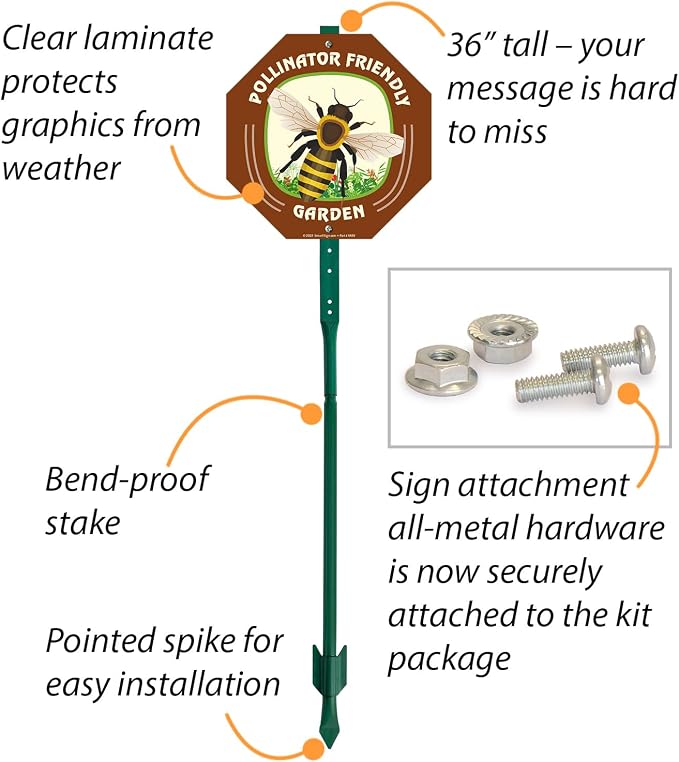 SmartSign 10 x 10 inch Pollinator Friendly Garden Sign & Stake Kit, 40 mil Laminated Rustproof Aluminum, 3 foot Stake, Set of 1, For Yard, Lawn