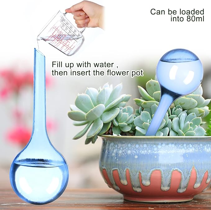 8-Piece Plant Watering Bulbs, 5cm/2inch S Size(80ml) Automatic Plant Waterers, Self Watering System for Indoor Outdoor Plant Watering Bulbs Green & White Self Watering Globes (8, blue+transparent)