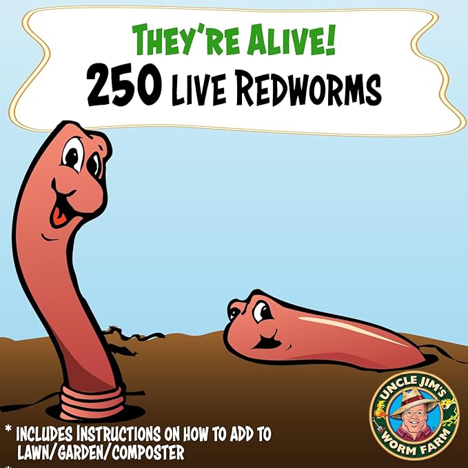 Uncle Jim's Worm Farm 250 Count Red Wiggler Composting Worms Mix for Garden Soil or Fishing | Starter Pack of Compost Worms Improves Soil Structure and Quality for Healthier Gardens