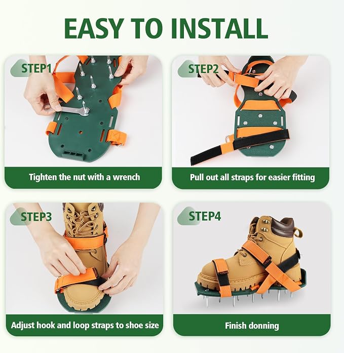 Lawn Aerator Shoes for Grass, Lawn Aeration Shoes with Adjustable Hook Loop Straps and Heavy Duty Spike, Soil Aerator Tool for Aerating Patio Yard Garden
