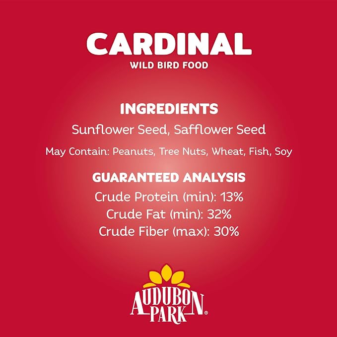 Audubon Park Cardinal Wild Bird Seed - 8 lb. No Corn, Milo, or Millet – Sunflower & Safflower Mix – Bird Food for Outside Feeders