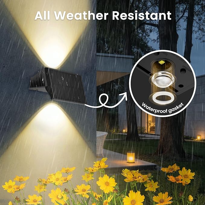 Solar Fence Lights Outdoor, 16 Pack Warm White Up and Down Solar Wall Lights, IP67 Waterproof LED Dusk to Dawn Solar Powered Fence Lights for Patio, Backyard, Deck, Garden, Yard, Outdoor Wall Decor