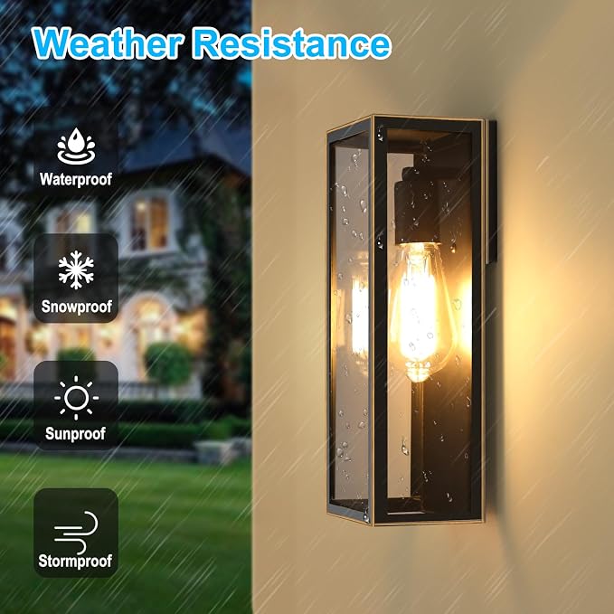 2-Pack Outdoor Wall Lanterns, Exterior Waterproof Outdoor Lights with Glass Shades, Bronze Porch Lights Wall Mounted, Anti-Rust E26 Modern Lighting Fixtures for Patio Garage Entryway Front Door