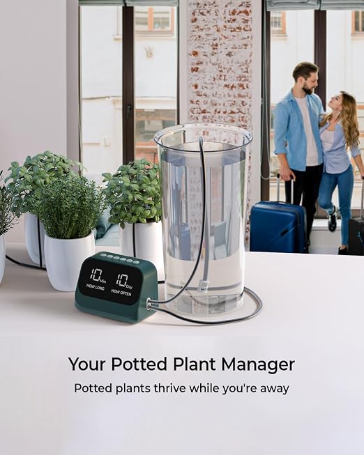 Automatic Watering System for Potted Plants, Plant Waterer, DIY Drip Irrigation Kit with Smart Timer, Waterproof LED Display & Large Capacity Battery, Precise Distribution of Water (Green)