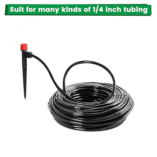 MIXC 30pcs Quick-Connect Drip Irrigation Emitters for 1/4" Drip Irrigation Tubing - Adjustable Push-to-Connect 360° Drip Emitters Stream on 6" Sturdy Stake for Irrigation System