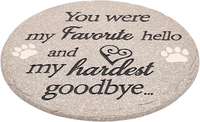 Pet Memorial Stone for Dogs Cats, 11.8 Inches Dog Memorial Gifts for Loss of Dog, Dog Memorial Stone, Pet Loss Sympathy Gift (Round Paw)
