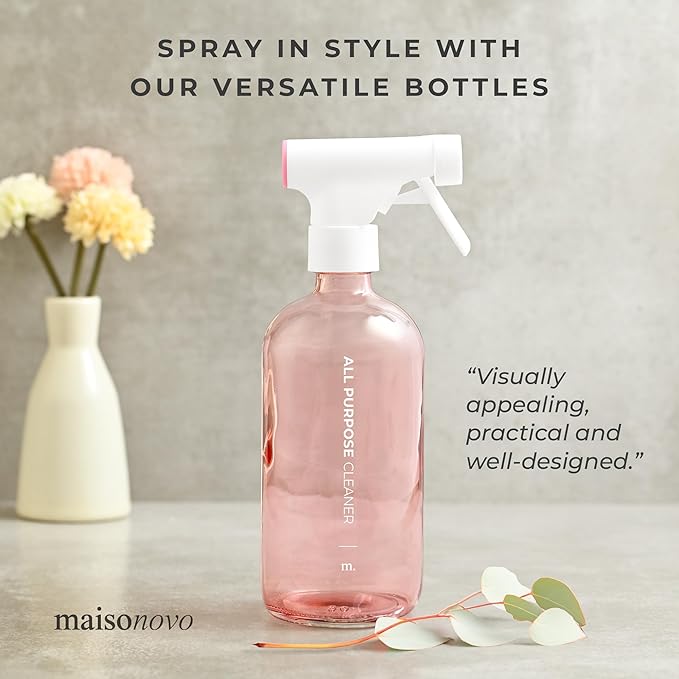 MAISONOVO Glass Spray Bottles 16 Oz Pack of 2 - Pink Spray Bottle For Hair with Fortified Glass & Fine Mist Pumps - Ideal for Salons, Barbers, Stylists, Pet Groomers & Daily Hair Care - 16 Labels