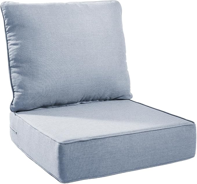 6" Thick Patio Chair Cushions - 24"* 24" Patio Furniture Cushions with Water Resistant & Removable Cover, 28D High Density Sponge Patio Cushion for Outdoor Furniture Couch Chair Baby Blue