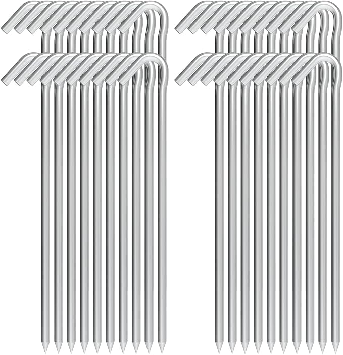 Metal Tent Stakes Heavy Duty 9 Inch, 40 Pack Anti-Rust Galvanized Steel Ground Anchors Camping Tarp Stakes for Inflatables Outdoor Decorations