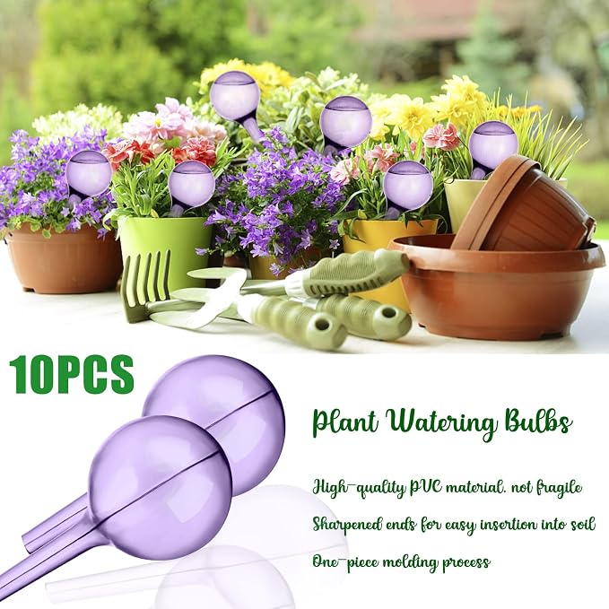 LOCOLO 10-Piece Plant Watering Globes 2 Sizes Self Watering Globes PVC Plastic Plant Watering Bulbs for Outdoor Indoor House Potted Plants Watering Bulb, Easy and Effective (Purple)