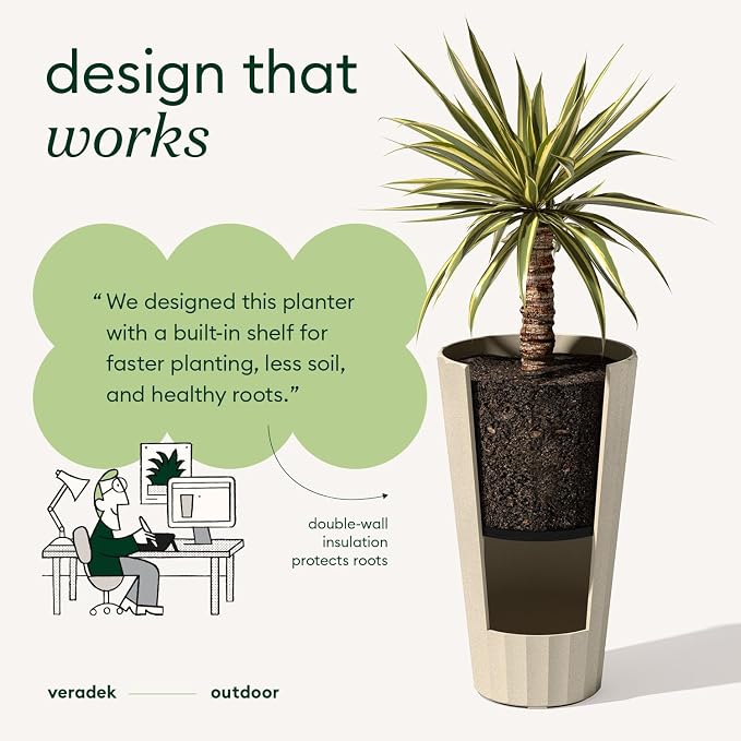 Veradek Column Series 26" Tall Outdoor Planter for Porch & Patio | Durable Plastic-Stone Material w/Shelf | Modern Décor for Plants & Flowers