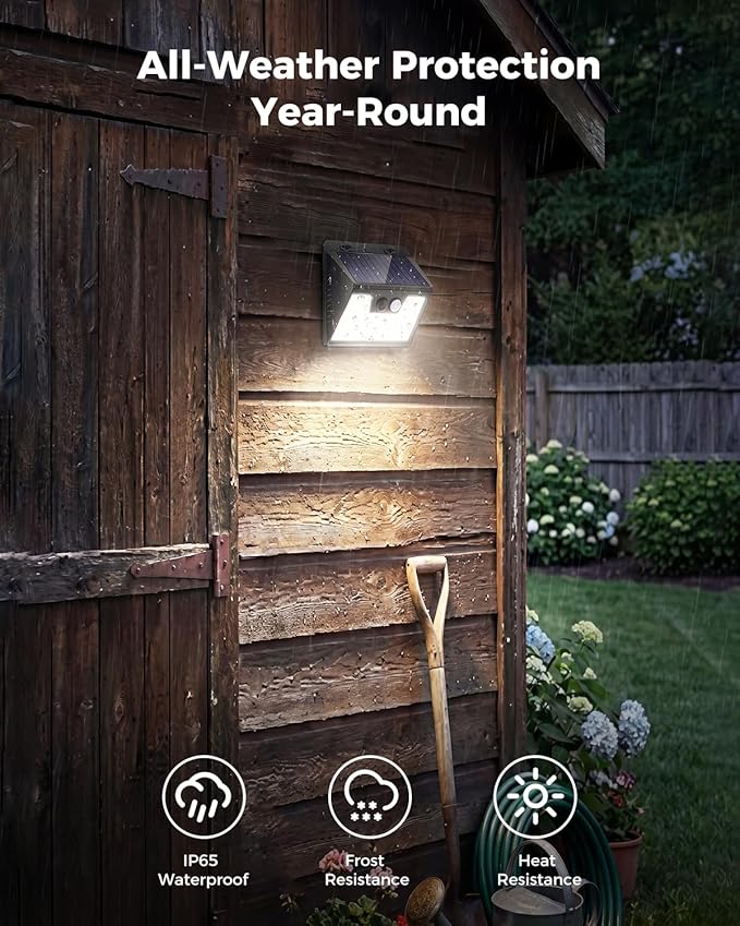 Peasur Solar Powered Lights Outdoor, 140LED 16Pack Motion Sensor Light Outside, IP65 Waterproof Fence Security Lighting with 3 Modes for Yard Wall Garden Cool White