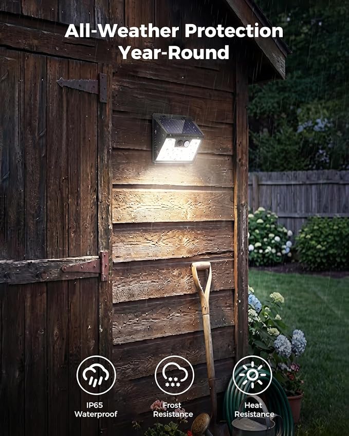 Peasur Solar Lights Outdoor Motion Sensor, 6 Pack 140 LED Solar Powered Fence Light Waterproof, 3 Modes Security Wall Lighting for Outside Yard Deck Garden