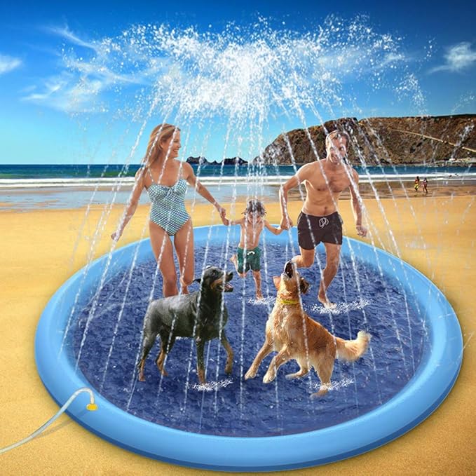 Raxurt Splash Pad, 97in Anti-Slip Splash Pad for Kids Dogs Thickened Durable Bath Pool Pet Summer Outdoor WaterToys Backyard Fountain Play Mat, Blue