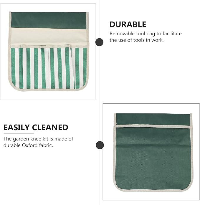 DOITOOL Garden Kneeler Tool Bag Foldable Portable Oxford Cloth Gardening Tool Storage Organizer, Multi- Pockets Gardening Hand Tool Pouch (White and Green Striped)