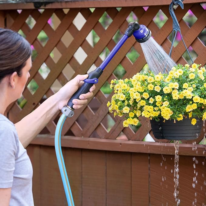 STYDDI Lightweight Watering Wand, 9-Pattern 18" Garden Watering Wand with Pivoting Head and Thumb Control, 18-inch Garden Hose Watering Lance for Container Gardens and Raised Beds, Blue