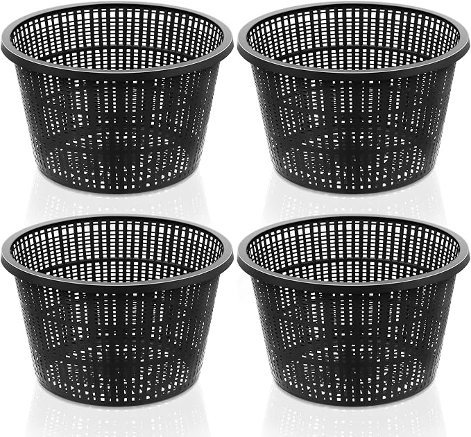 Roshtia 4 Pcs 8.35 Inch Hydroponic Baskets Aquatic Black Plastic Garden Mesh Net Pot Hydroponic Pots Slotted Pond Basket Aquarium Plant Pots for Lily Nursery Grow Planting Supplies