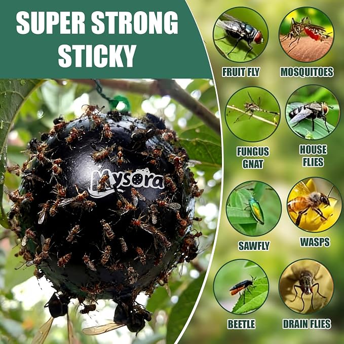2 Pack Fly Trap Balls Outdoor Hanging Insect Trap with Air Pump Reusable Sticky Fly Catcher for Farm Orchard Yard Garden Patio
