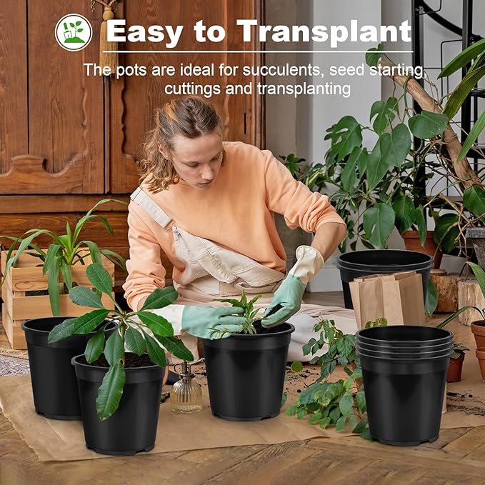 10 Pack 2 Gallon Pots for Plants, 2 Gallon Plastic Plant Pots with Drainage, Sturdy Plastic Pots for Plants, Flowers, Succulent Outdoor Indoor