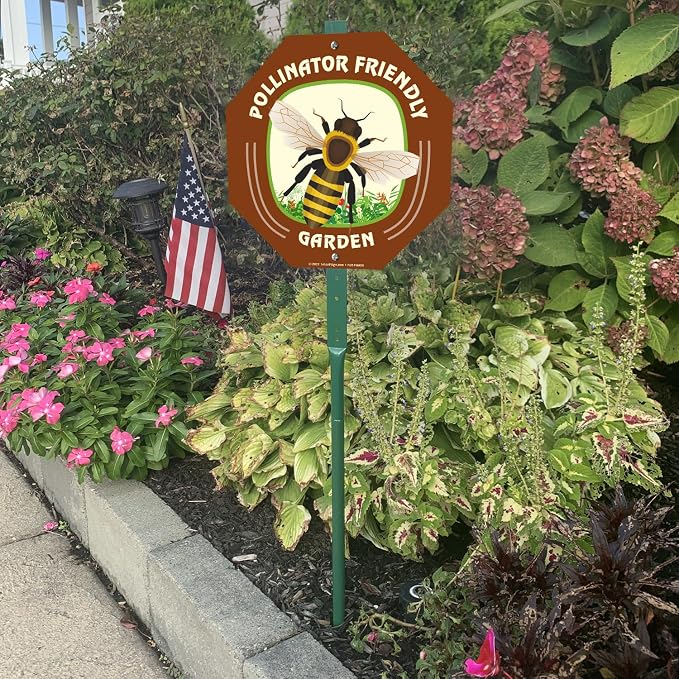 SmartSign 10 x 10 inch Pollinator Friendly Garden Sign & Stake Kit, 40 mil Laminated Rustproof Aluminum, 3 foot Stake, Set of 1, For Yard, Lawn
