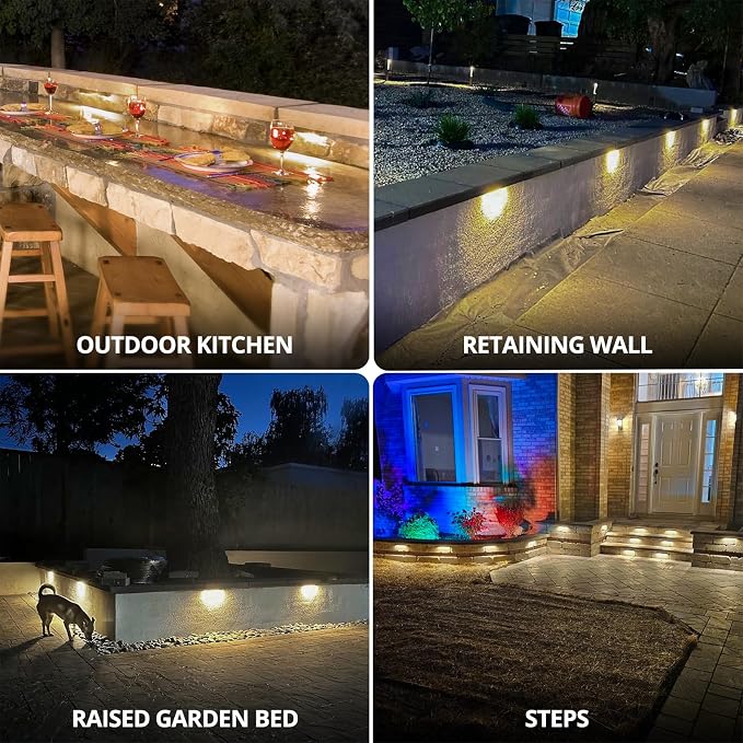 GKOLED 20Pack 6.8 Inches Hardscape Lights, Low Voltage Retaining Wall Lighting with Frosted Lens, 12V AC/DC Paver Light with 1.5W 2700K LED Chips, Outdoor Landscape Step Lights, Die-cast Aluminum