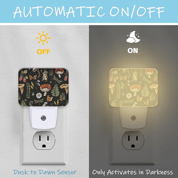 Night Light Forest Plants Witchcraft Plug-in Wall LED Night Lamp with Dusk-to-Dawn Smart Sensor Lamp for Adult Bedroom Living Room Hallway Kitchen
