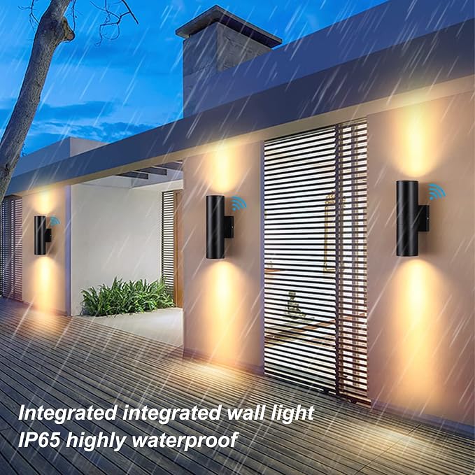 DAKAFUL Dusk to Dawn Outdoor Lighting Sensor Wall Lights 1 Pack, 12W 2700K Integrated LED Cylinder Up Down Lights Outdoor, IP65 Waterproof Aluminum Wall Sconce Exterior Wall Light for Porch Patio etc.