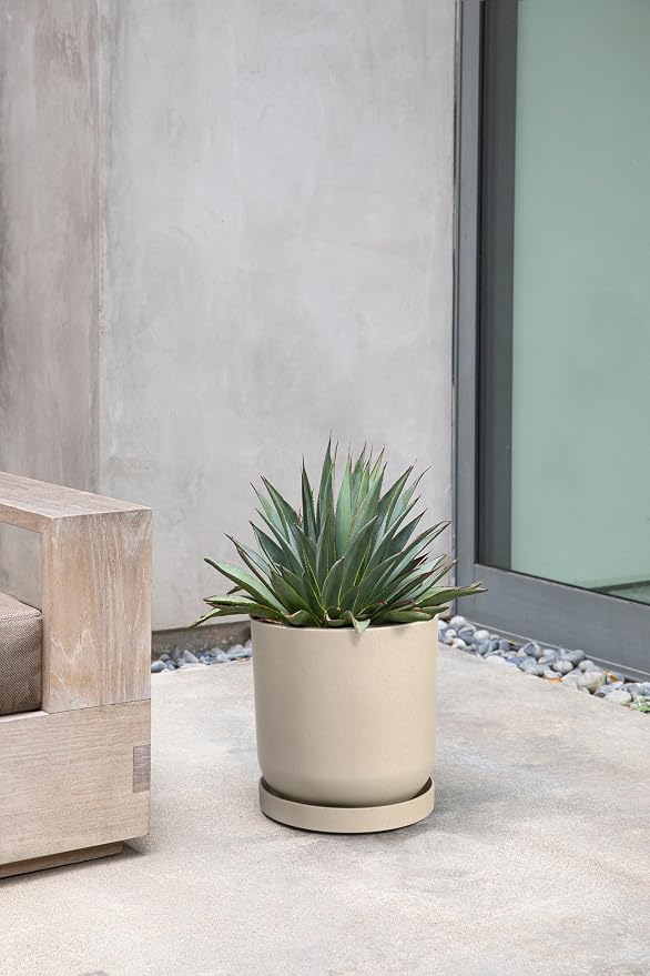 Veradek Mason Series Lima Planter - Round Planter for Indoor or Outdoor Porch/Garden | Made from Plastic-Stone Composite with Drainage Holes | Modern Décor for Succulents, Flowers, Small Plants
