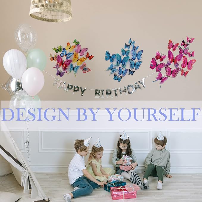 OPSEAM Butterfly Wall Decor 24/48 PCS, 3D Butterflies Stickers for Party Decorations with Magnets(Blue, 48)