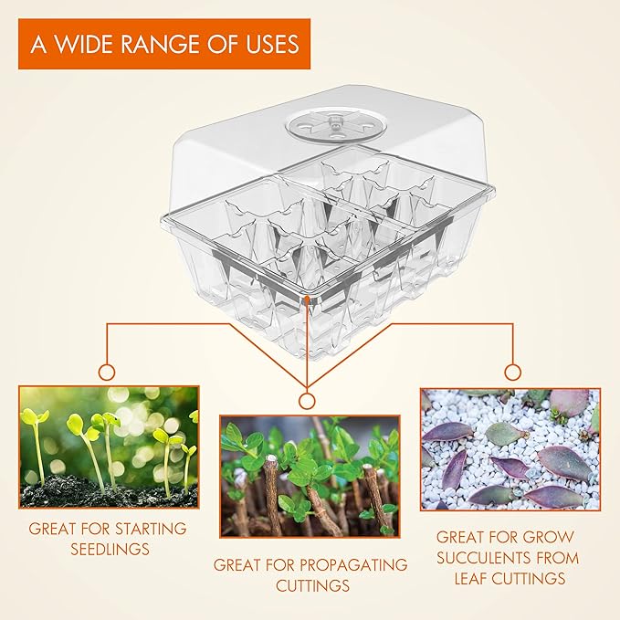 Gardzen 10 Pack Seed Starting Tray, Plant Germination Trays, Seed Starter Kit with Adjustable Humidity Vented Dome and Clear Base, Plant Growing Kit 6.6" x 4.5", Total 120-Cell,