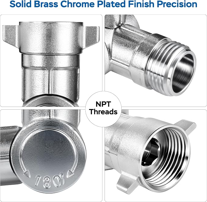 180° Swivel Chrome Plated Brass Garden Hose Connector Water Hose Adapter, 3/4-11.5NH Garden Hose Fittings Water Hose Connector for Irrigation/Car Wash/Patio Cleaning