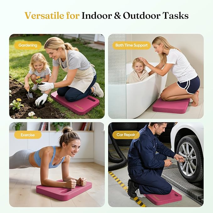 Grenebo High-Density NBR Foam Garden Kneeling Pad, 1.6" Extra Thick Gardening Pad for Kneeling, Ultra Soft Kneeling Pad for Gardening, Work, Exercise, Yoga, 17.3×11×1.6 in (1, Pink)