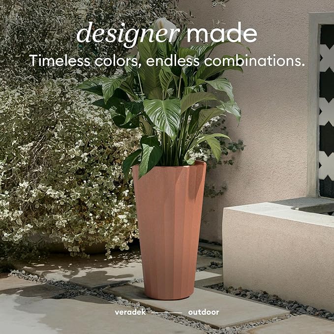 Veradek Column Series 26" Tall Outdoor Planter for Porch & Patio | Durable Plastic-Stone Material w/Shelf | Modern Décor for Plants & Flowers