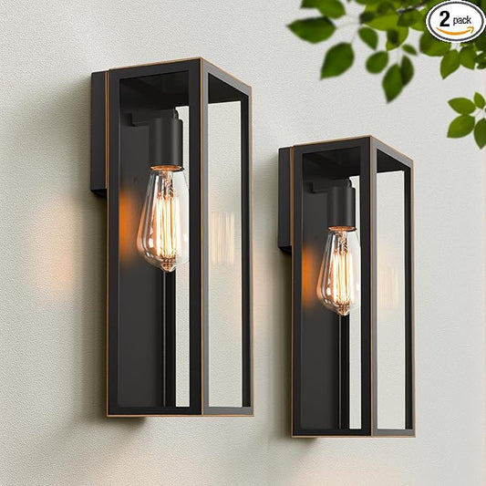 2-Pack Outdoor Wall Lanterns, Exterior Waterproof Outdoor Lights with Glass Shades, Bronze Porch Lights Wall Mounted, Anti-Rust E26 Modern Lighting Fixtures for Patio Garage Entryway Front Door