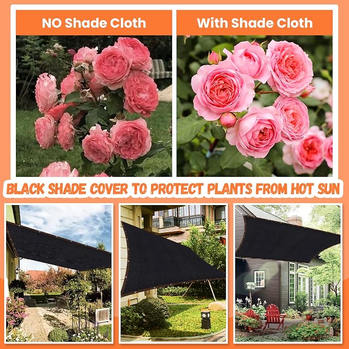 Riare 90% Black Shade Cloth- 20 x 30 FT Sunblock Garden Shade Cloth, Sun Shade Mesh Tarp with Reinforced Grommets for Greenhouse, Garden, Plants, Patio, Backyard, Pergola, Chicken Coop