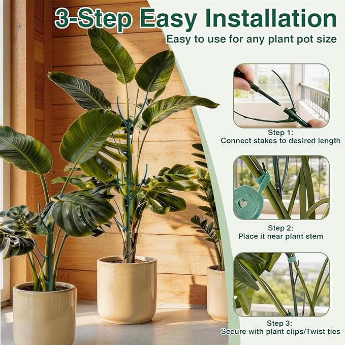 15 Pack Stackable Monstera Plant Support Stakes, 120inch Climbing Plant Sticks Structures with Garden Ties, Durable Alternative to Moss Pole for Indoor Outdoor Plants
