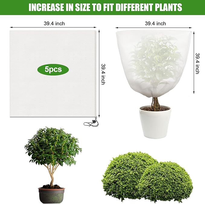 NNG 5PCS Winter Plant Covers Freeze Protection 39.4x39.4Inch Frost Blanket Shrub Covers with Drawstring Plant Protector Shrub Jacket Winter Tree Cover for Outdoor Plants, Shrub Potted Plants