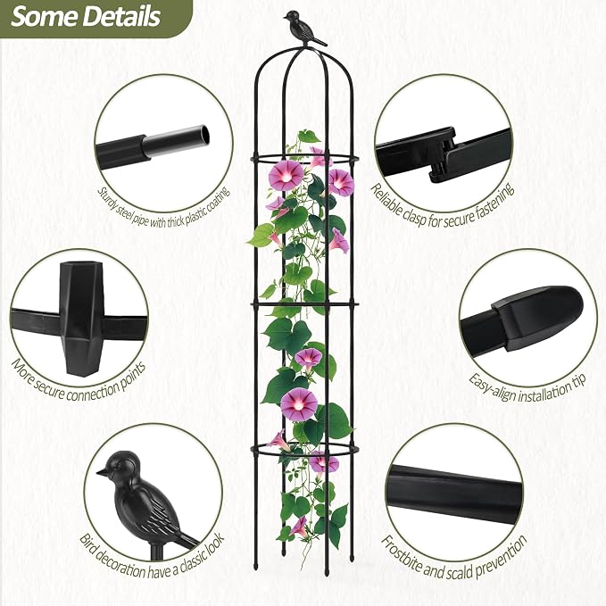Garden Obelisk Trellis for Climbing Plants Outdoor - 69"(H), Rustproof Trellis with Adjustable Rings, Metal Plant Support for Potted Vines, Garden Trellis Use for Outdoor or Indoor(1 Pack)