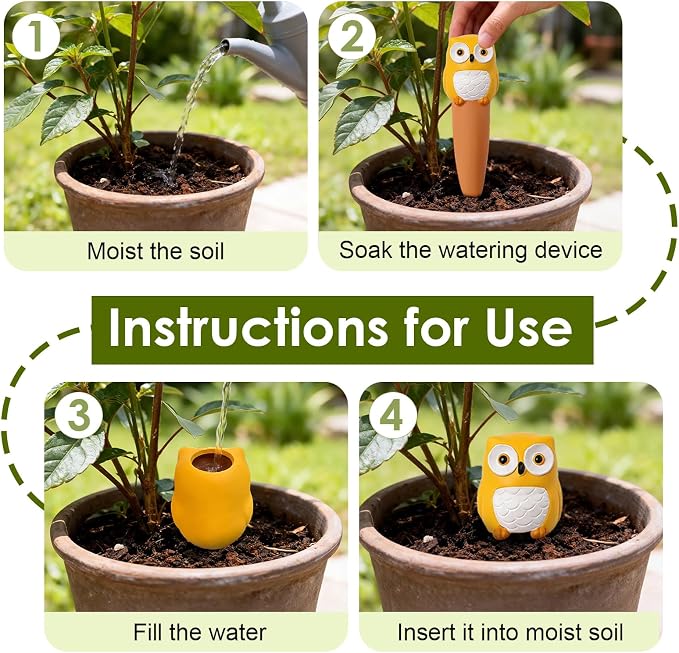 MCleanPin 4 Pack Plant Watering Spikes and Globes Handmade Terracotta Self-Watering Planter Insert Automatic Plant Waterer Devices for Indoor Outdoor Plants (Forest Animals)