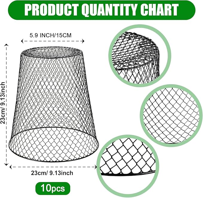 Chicken Wire Cloche Plant Covers - 20 Pack Garden Plant Cloche Metal Heavy Duty Plant Protectors from Animals for Keeping Bunnies Chicken Squirrels Birds Other Out (Black)