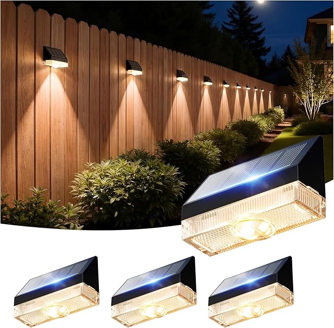 VOLISUN Solar Fence Lights Outdoor Waterproof, High Brightness LED Spot Lens Deck Lights, Fence Post Solar Lights, Solar Powered Wall Lighting Decor for Outside Patio Backyard Railing Pool, 4 Pack